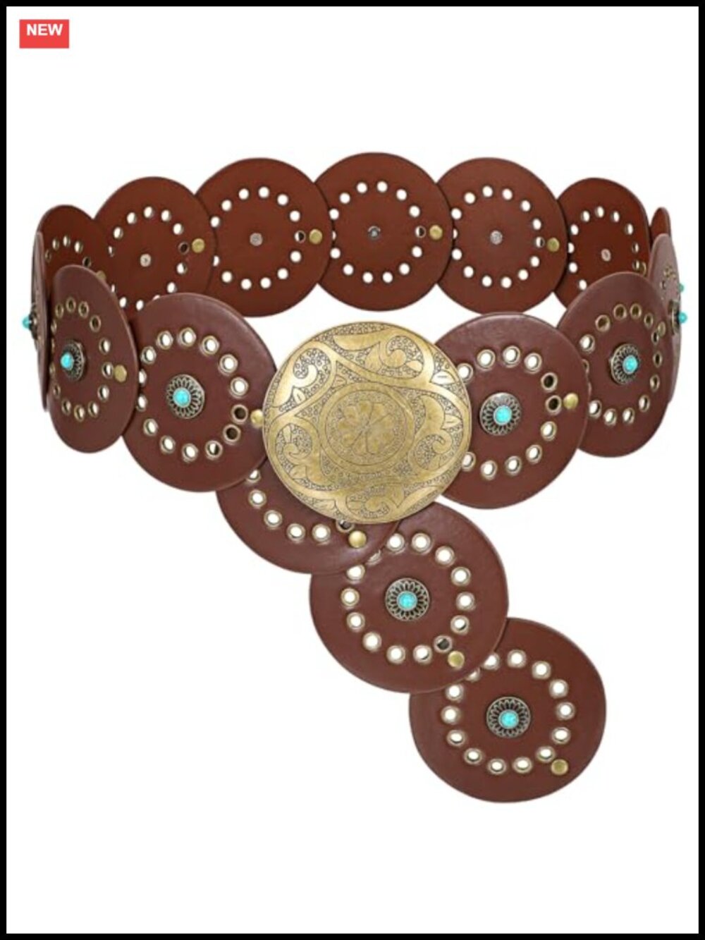PU Leather Western Belt Wide Concho Cowgirl Disc Buckle Belt